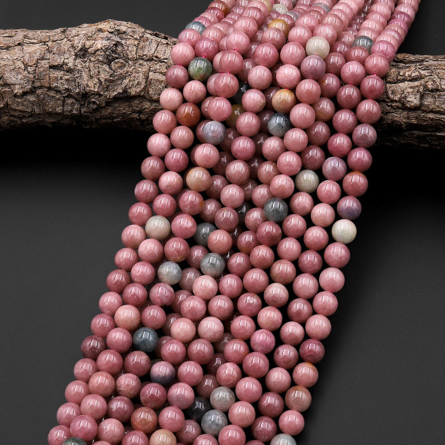 Rare Natural Pink Tourmaline Round Beads 6mm 8mm 10mm Real Genuine Rouge Pink Blue Green Gemstone 15.5" Strand