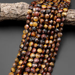Faceted Natural Brown Red Tiger's Eye 10mm Coin Beads Gemstone 15.5" Strand