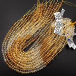 AAA Faceted Natural Golden Yellow Citrine Rondelle Beads 6mm 7mm 8mm Graduated Ombre Colors 15.5" Strand
