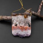 Natural Peach Pink Purple Amethyst Stalactite Druzy Pendant Side Drilled Flat Slice Focal Bead