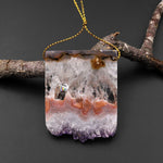 Natural Peach Pink Purple Amethyst Stalactite Druzy Pendant Side Drilled Flat Slice Focal Bead A1