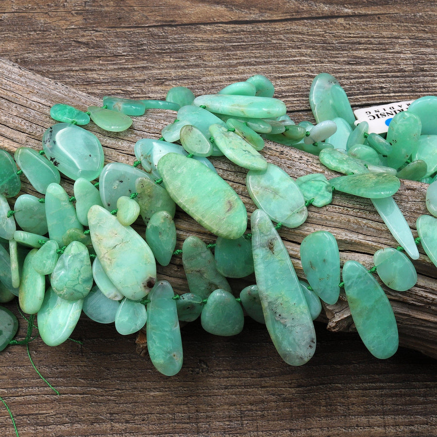 Natural Australian Green Chrysoprase Beads Freeform Teardrop Side Drilled Gemstone 15.5" Strand