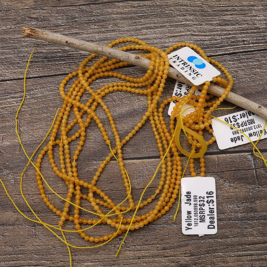 Natural Yellow Jade Smooth Round 2mm Beads Gemstone 15.5" Strand