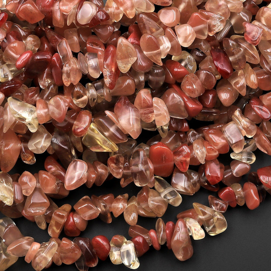 Rare Natural Lazasine (Andesine-Red Labradorite) Freeform Chip Pebble Nugget Beads 15.5" Strand