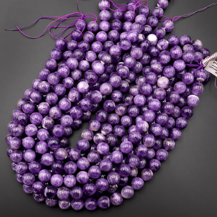 Large 12mm Natural Amethyst Smooth Round Beads 15.5" Strand