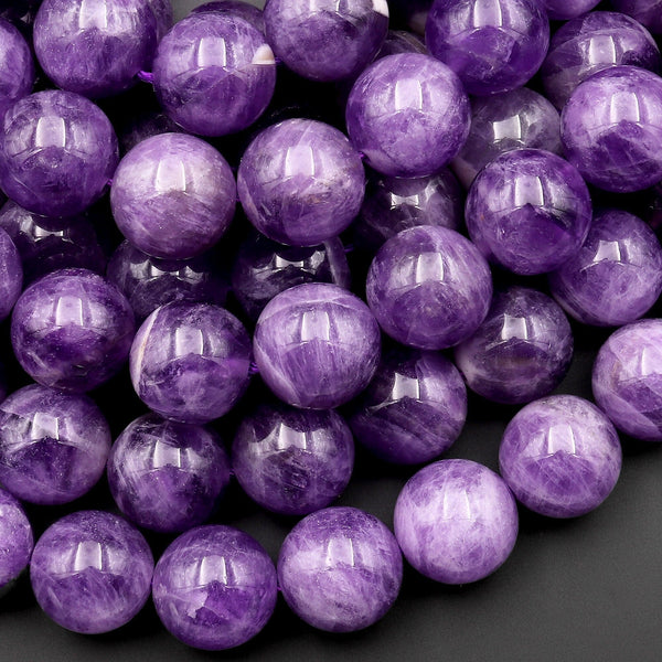 Large 12mm Natural Amethyst Smooth Round Beads 15.5" Strand