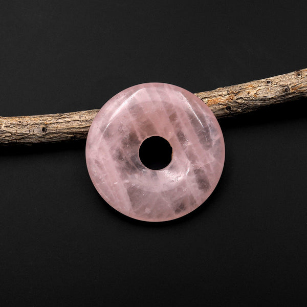 AAA Natural Pink Rose Quartz Donut Pendant Focal Bead 30mm A1