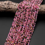 AAA Natural Tourmaline Micro Faceted 3mm Round Multicolor Translucent Pink Green Gemstone Beads 15.5" Strand