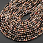 Natural Rhodochrosite 5mm Faceted Round Beads W Iron Pyrite Matrix 15.5" Strand