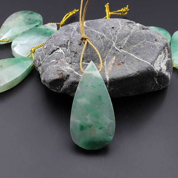 Natural Green Jade Pendant Side Drilled Teardrop Gemstone Extra Translucent