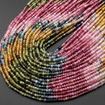 AAA Natural Multicolor Watermelon Tourmaline Micro Faceted 3mm Rondelle Beads Pink Green Blue Cognac Gemstone 15.5" Strand