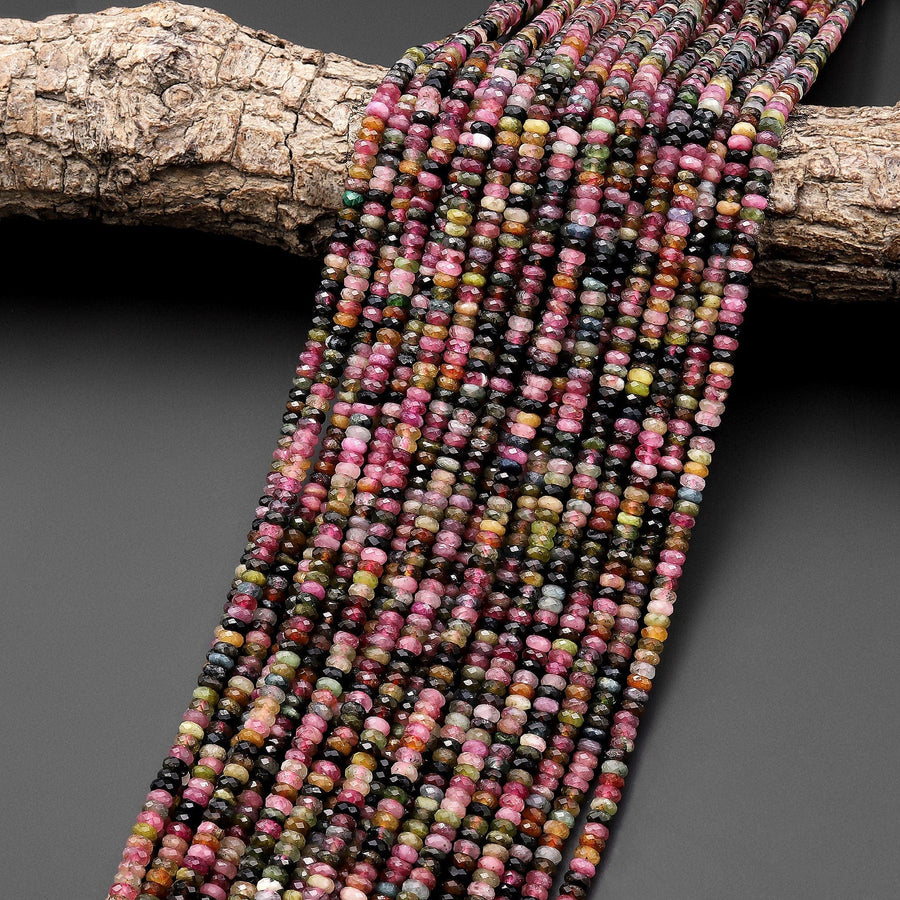 Faceted Natural Watermelon Pink Green Tourmaline Gemstone Thin Rondelle Beads 4mm Gemstone 15.5" Strand