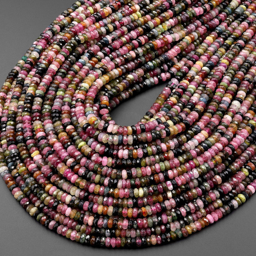 Faceted Natural Watermelon Pink Green Tourmaline Gemstone Thin Rondelle Beads 4mm Gemstone 15.5" Strand