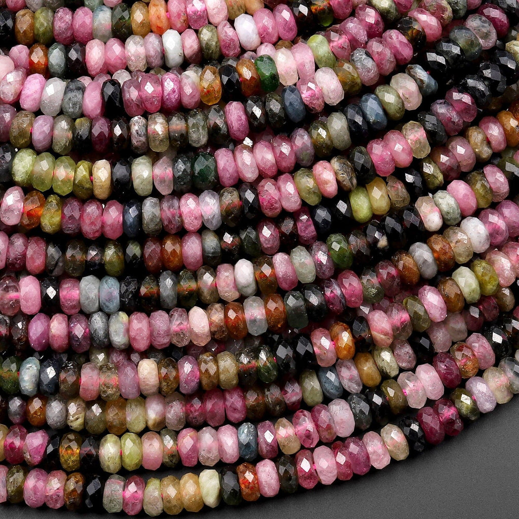 Faceted Natural Watermelon Pink Green Tourmaline Gemstone Thin Rondelle Beads 4mm Gemstone 15.5" Strand