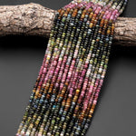 Faceted Natural Pink Green Blue Cognac Tourmaline 4mm Rondelle Beads Ombre Colors Gemstone 15.5" Strand