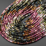 Faceted Natural Pink Green Blue Cognac Tourmaline 4mm Rondelle Beads Ombre Colors Gemstone 15.5" Strand