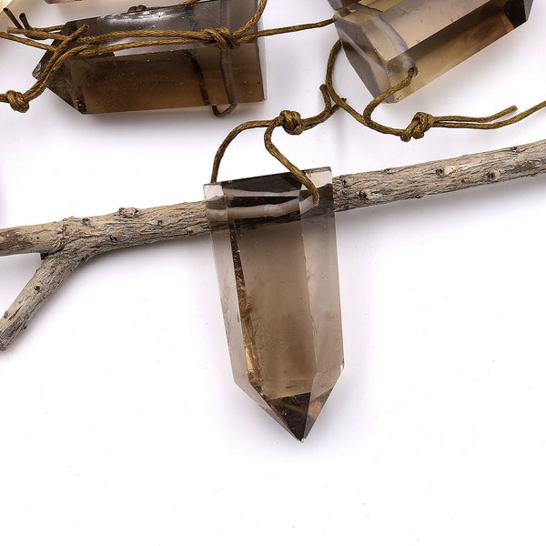 Natural Smoky Quartz Pendant Side Drilled Point Tower Pendulum Gemstone Crystal Focal Bead A1