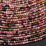 Faceted Tiny Small Natural Pink Green Tourmaline 2mm Round Beads Gemstone 15.5" Strand