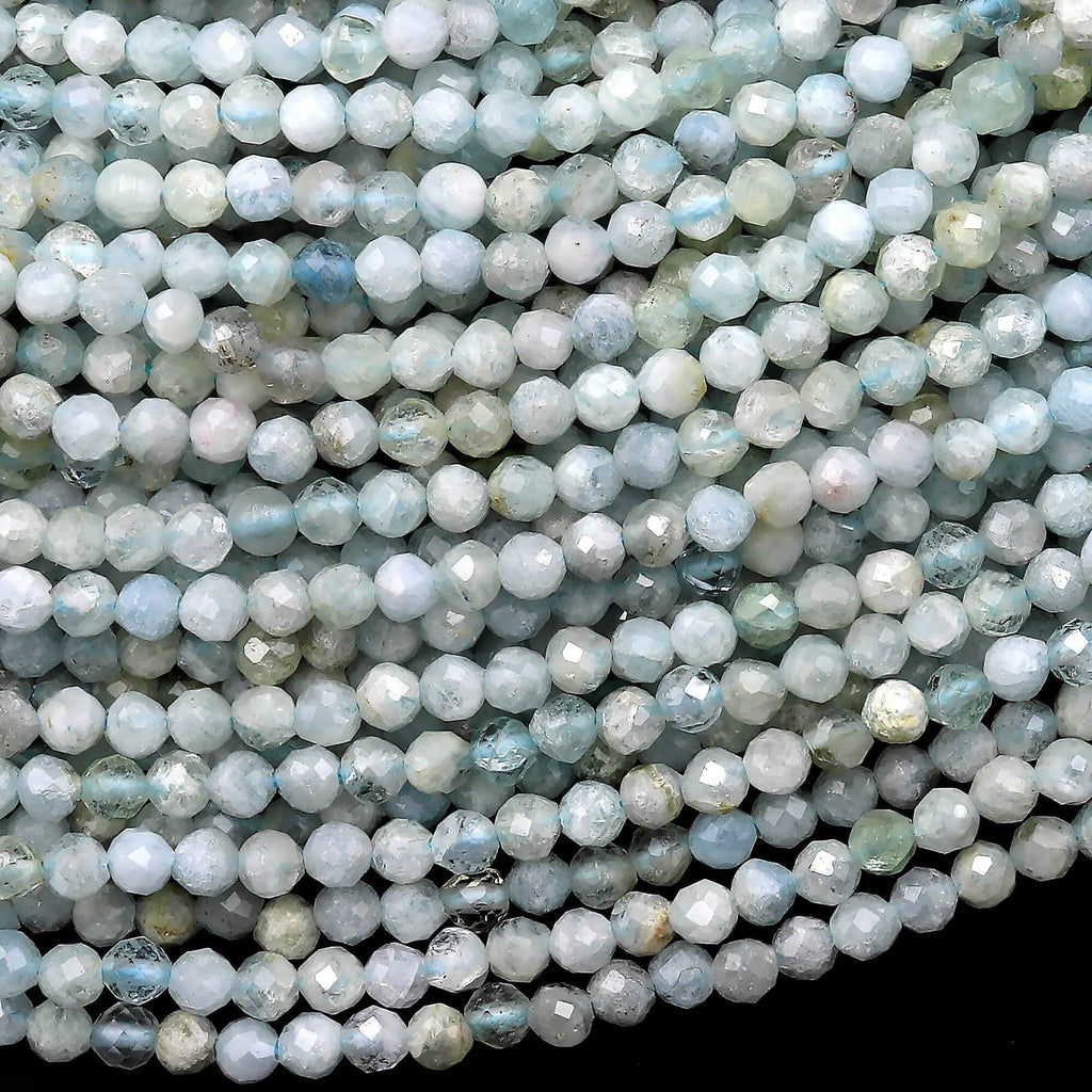 Faceted Natural Blue Green Aquamarine 2mm 3mm Round Beads Micro Laser –  Intrinsic Trading