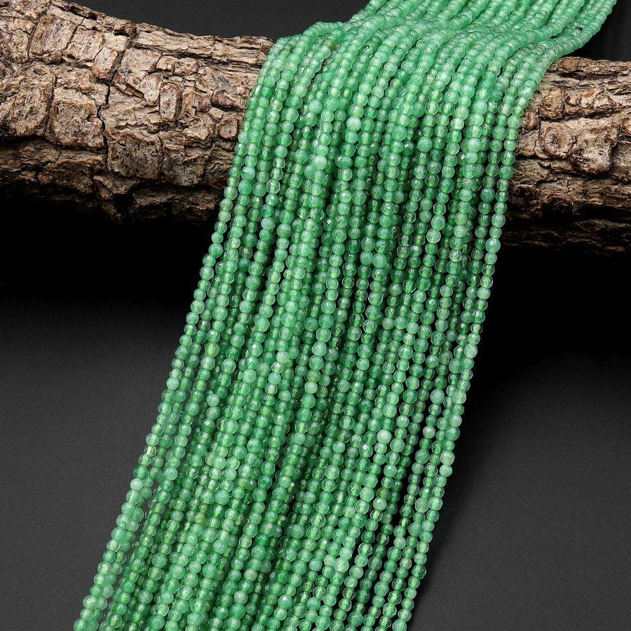 Faceted Natural Green Aventurine Round 2mm Beads Gemstone 15.5" Strand