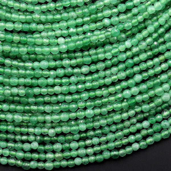 Faceted Natural Green Aventurine Round 2mm Beads Gemstone 15.5" Strand