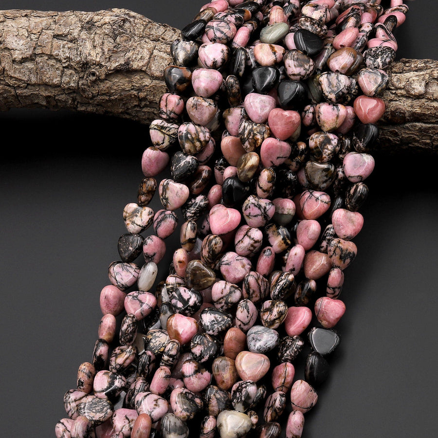 Natural Pink Rhodonite 10mm Beads Smooth Heart 15.5" Strand