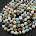 Natural Amazonite Geometric Cut Star Cut Beads Faceted Rounded 8mm 10mm 12mm 15.5" Strand