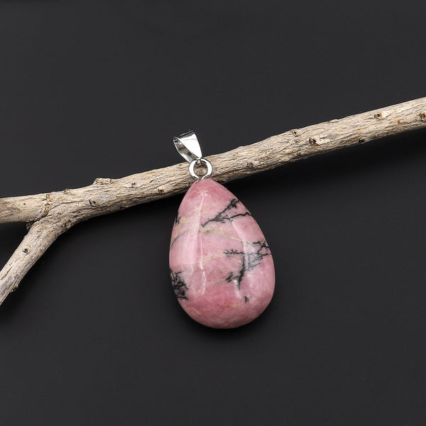 Natural Pink Rhodonite Teardrop Pendant Natural Crystal Focal Bead A7