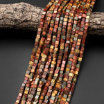 Natural Red Creek Jasper Bead 4mm Cube Beads Earthy Red Green Yellow Brown Multicolor Picasso Jasper 15.5" Strand