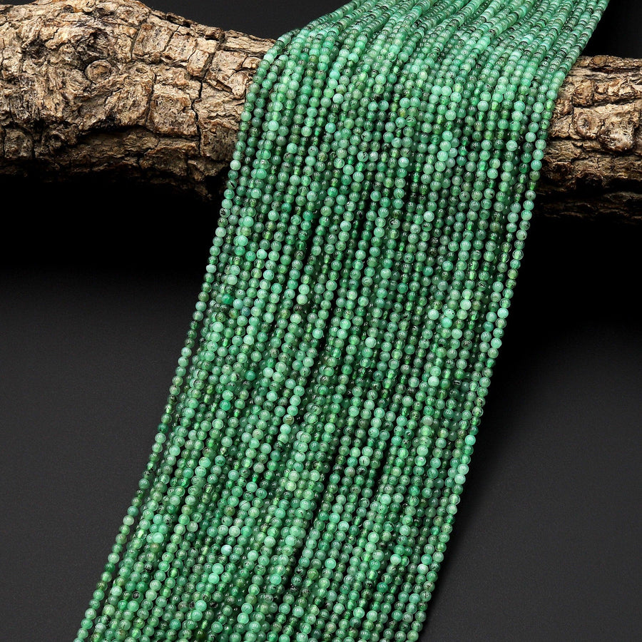 AAA Real Genuine 100% Natural Green Emerald Gemstone Beads 2mm Round Beads May Birthstone 15.5" Strand