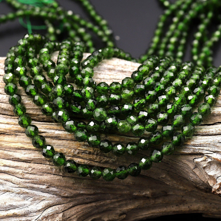 AAA Real Genuine Natural Green Chrome Diopside Faceted 4mm Round Gemstone Beads 15.5" Strand