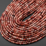 Faceted Rare Natural Red Lazasine (Andesine-Red Labradorite) 4mm Cube Beads 15.5" Strand