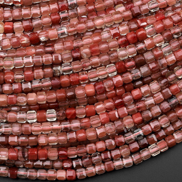 Faceted Rare Natural Red Lazasine (Andesine-Red Labradorite) 3mm Cube Beads 15.5" Strand