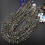 Flashy Natural Labradorite Faceted Drum Barrel Rice Beads 15.5" Strand