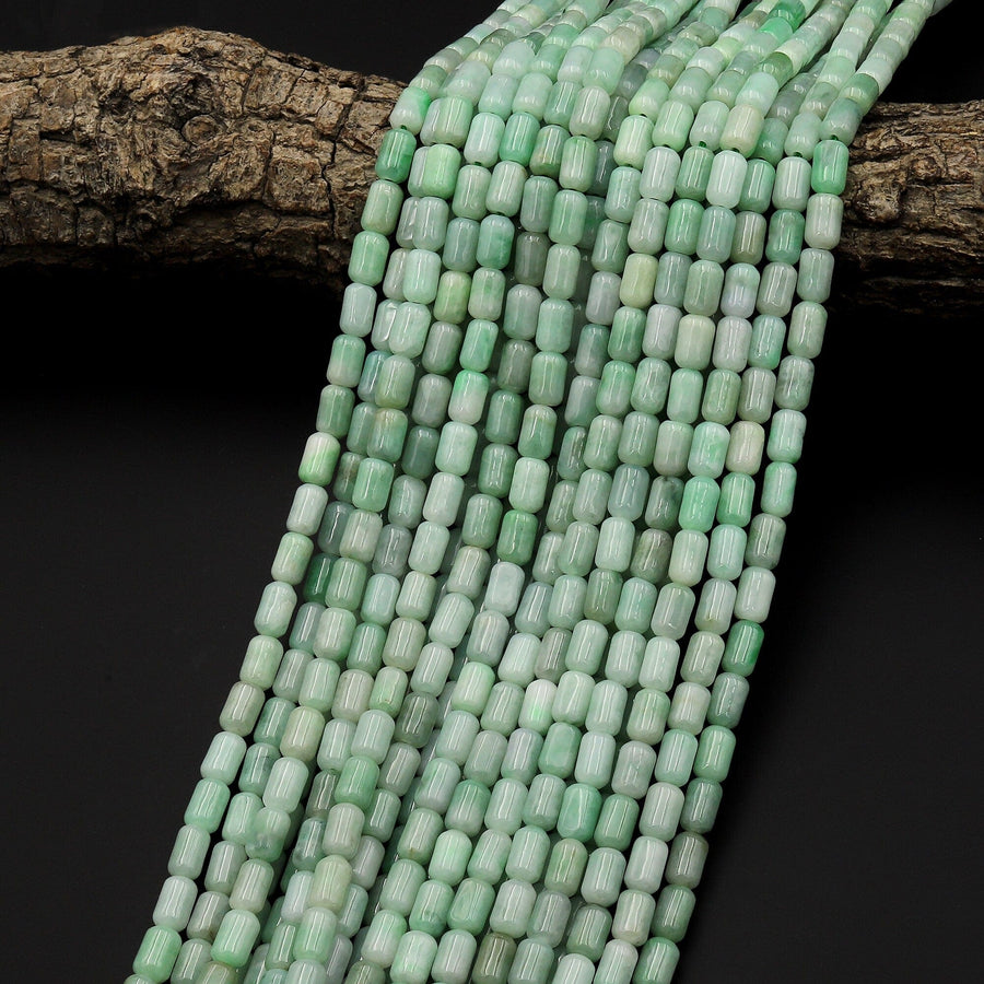 AAA Natural Green Burma Jade Thin Smooth Tube Cylinder Beads 15.5" Strand