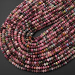 AAA Natural Multicolor Watermelon Tourmaline Micro Faceted 4mm Lantern Rondelle Beads Pink Green Gemstone 15.5" Strand
