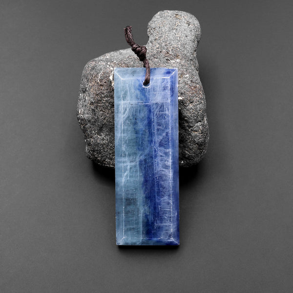 Natural Blue Kyanite Faceted Long Rectangle Cushion Pendant Gemstone Focal Bead