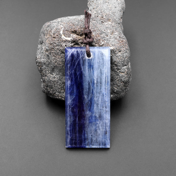 Natural Blue Kyanite Faceted Long Rectangle Cushion Pendant Gemstone Focal Bead A2