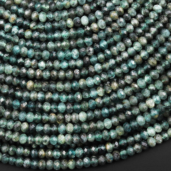 Rare Faceted Natural Teal Green Kyanite 3mm Rondelle Beads 15.5" Strand