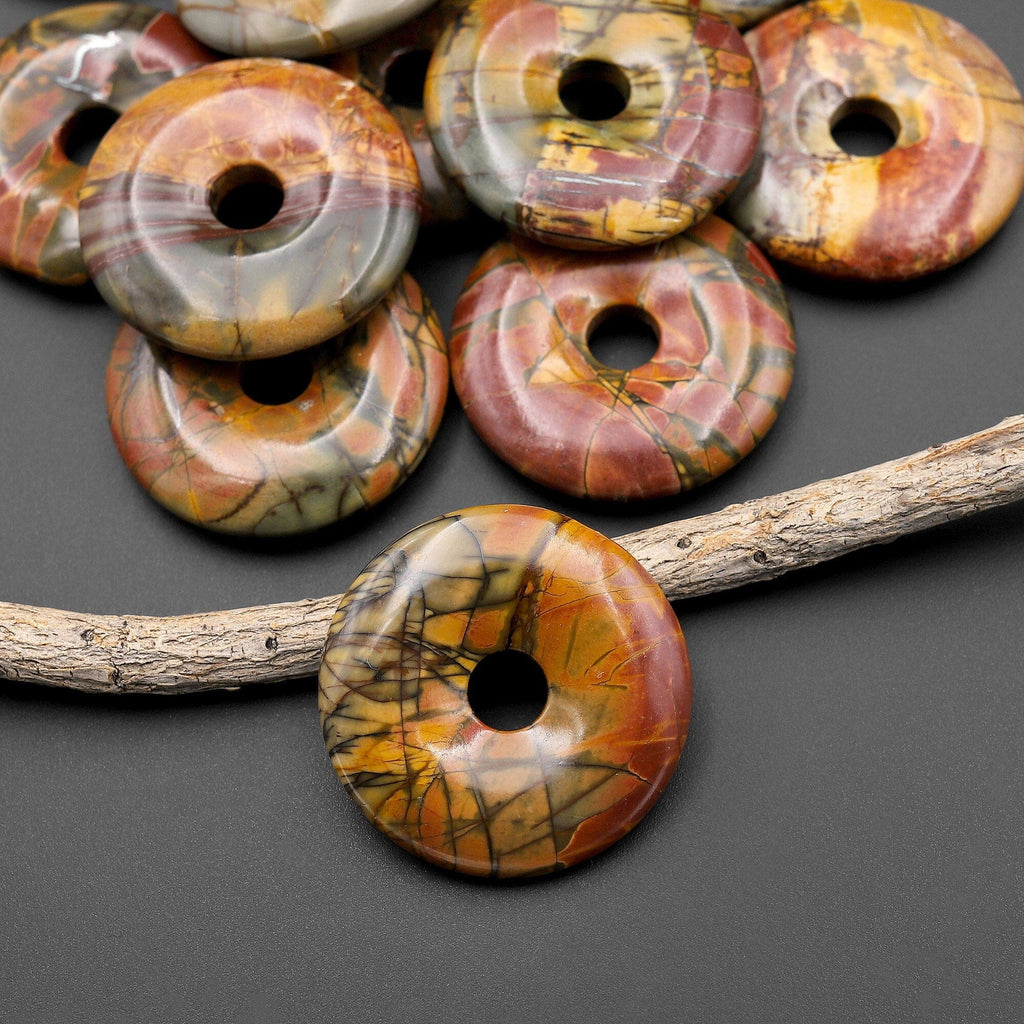 Red Creek Jasper Donut Pendant 30mm Aka MultiColor Picasso Jasper Cherry Creek Jasper A4