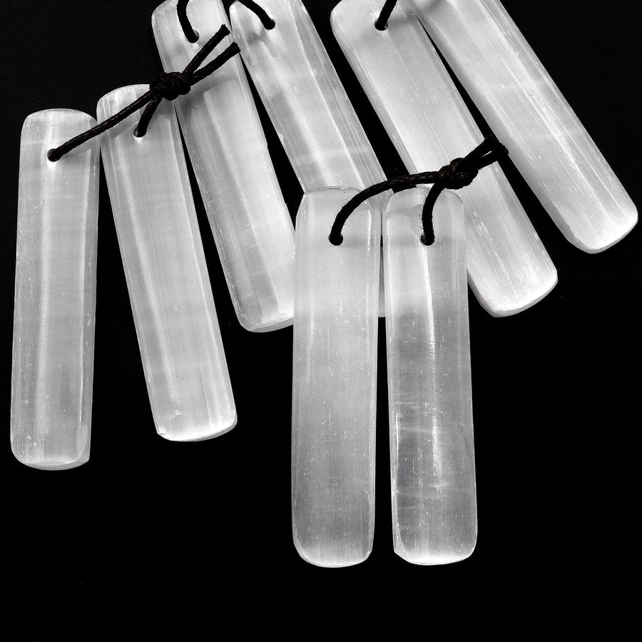 Natural Selenite Long Rectangle Earring Pair Matched Gemstone Beads