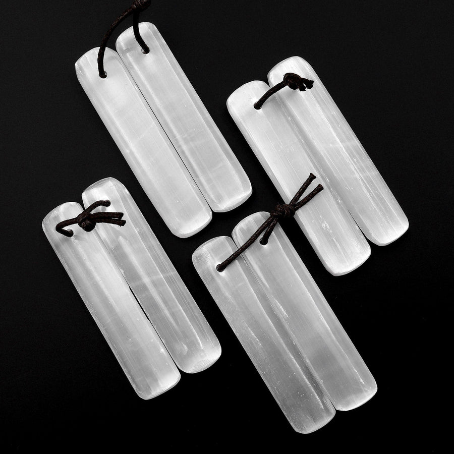 Natural Selenite Long Rectangle Earring Pair Matched Gemstone Beads