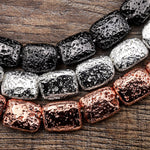 Titanium Lava Rectangle Bead 12x16mm Natural Volcanic Rock Stone Metallic Silver Black Gunmetal Rose Gold Plated 15.5" Strand