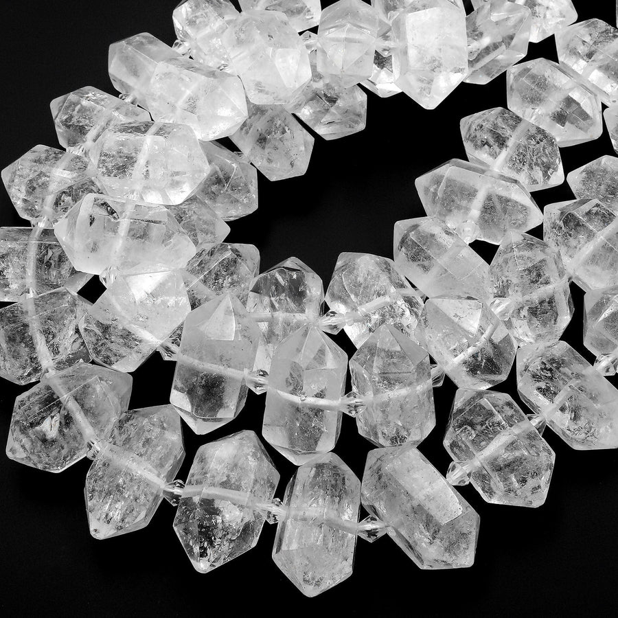 Natural Rock Crystal Quartz Beads Faceted Double Terminated Points Drilled Healing Crystal Focal Pendant Bead 15.5" Strand