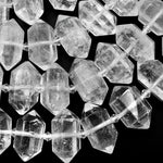 Natural Rock Crystal Quartz Beads Faceted Double Terminated Points Drilled Healing Crystal Focal Pendant Bead 15.5" Strand