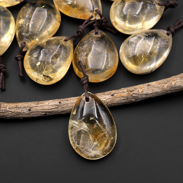 Natural Light Golden Yellow Citrine Teardrop Pendant Bead Drilled Gemstone Focal Bead