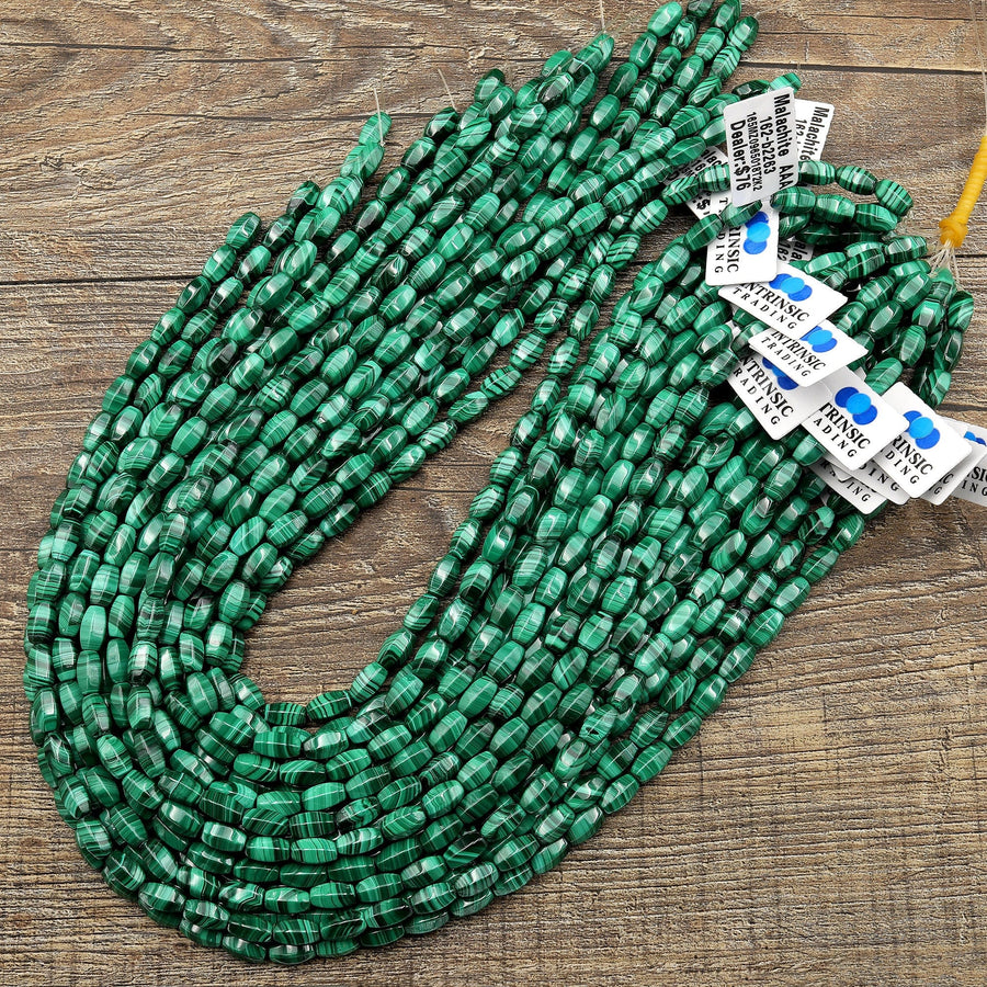 AAA Natural Green Malachite Faceted Barrel Beads 6x9mm Gemstone From Congo 15.5" Strand
