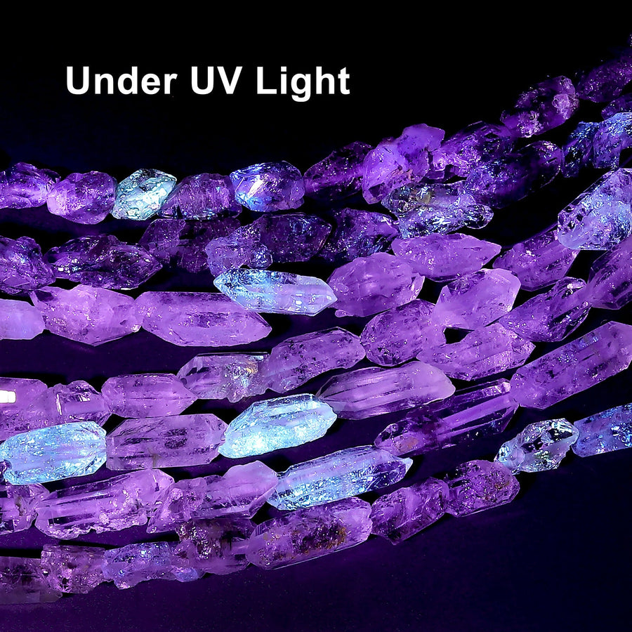 UV Reactive Rare Ancient Natural Enhydro Petroleum Diamond Quartz Beads Real Natural Crystal from Pakistan 15.5" Strand