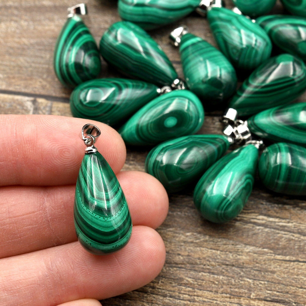 AAA Natural Malachite Pendant Puffy Teardrop Briolette 20mm Gemstone Jewelry A4