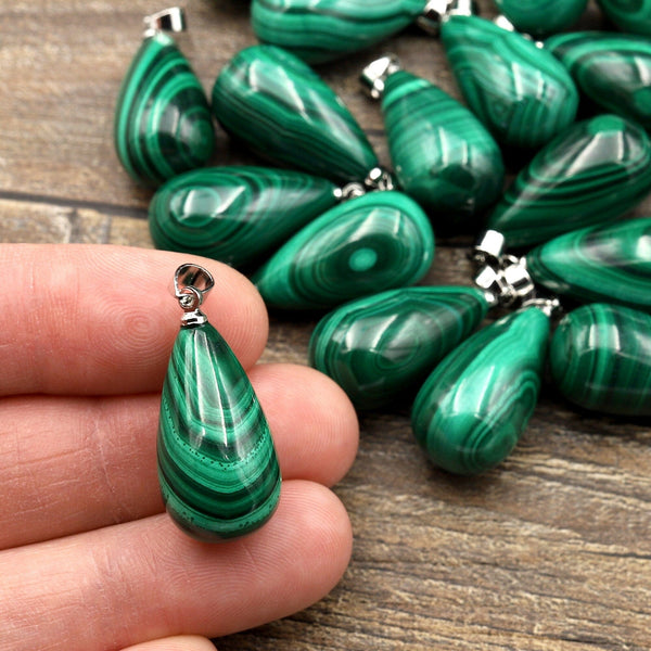 AAA Natural Malachite Pendant Puffy Teardrop Briolette 20mm Gemstone Jewelry A4